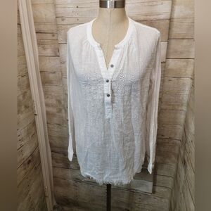 Caslon White Crinkle Henley Tunic